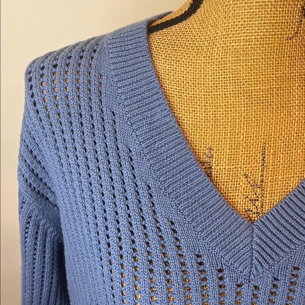 GAP 100% Cotton Relaxed Fit V-Neck Knit Sweater Blue Size Medium - Picture 3 of 11